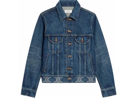 celine denim.jacket|TRUCKER JACKET IN DARK UNION WASH DENIM .